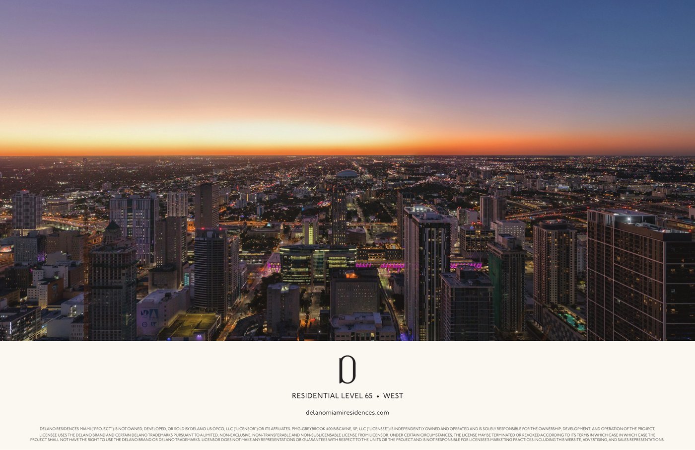 Simulated view from Delano Residences level 65 looking west over Miami and the Everglades